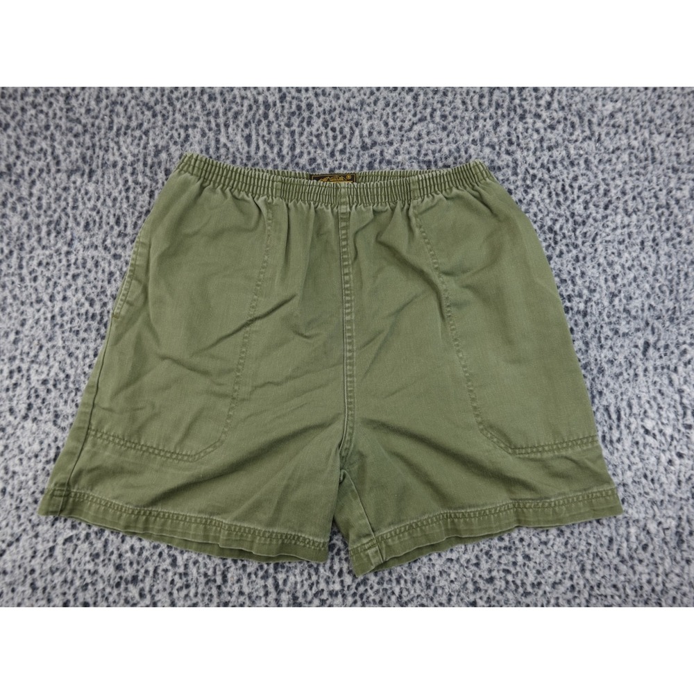Eddie Bauer‎ Mens Small Olive Green Canvas Elastic Waist Hiking Outdoor Shorts